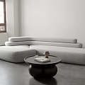 Minimalist Modern Large Sectional Sofa In Living Room With Round Coffee Table 3d model