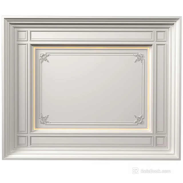 Elegant Ceiling Design With Decorative Molding Gold Accent Lines And Paneled Sections 3d model