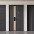 Modern Security Doors With Three Different Designs Wooden Strip And Black Finish