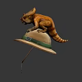 Fantasy Character With Green Hat And Small Orange Creature Perched On Top Edge