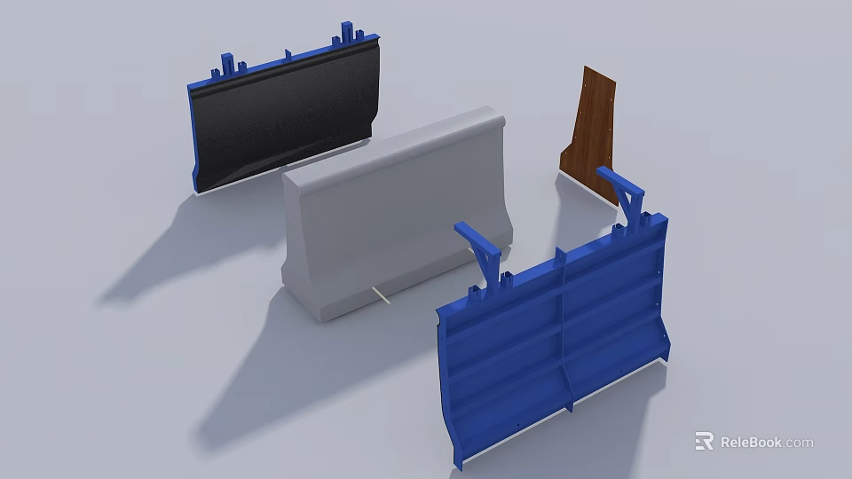 Construction Site Concrete Barriers And Formwork Panels In Black Gray Blue 3d model 