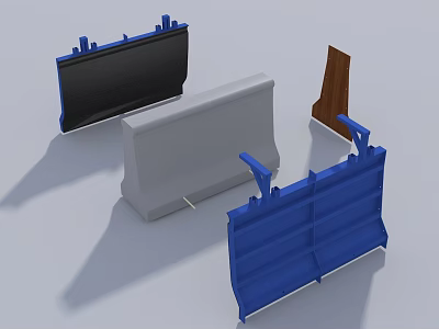 Construction Site Concrete Barriers And Formwork Panels In Black Gray Blue 3d model