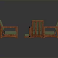 Three Wooden Frame Chairs With Green Cushions And Ottoman Furniture Set