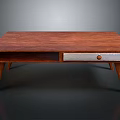 Modern Wooden Coffee Table With Slender Legs And Silver Drawer Smooth Surface