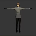 3D Animated Character in Gray Uniform with Brown Hair and Outstretched Arms