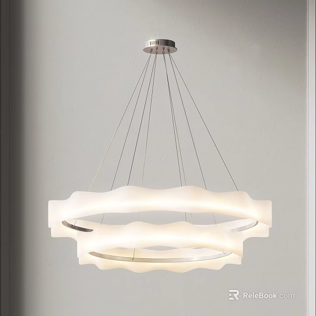 Minimalist Modern Chandelier With Circular White Shade And Metal Hanging Frame 3d model 