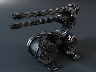 Futuristic Mechanical Weapon With Dual Barrels Robotic Arm And Metal Base Structure 3d model