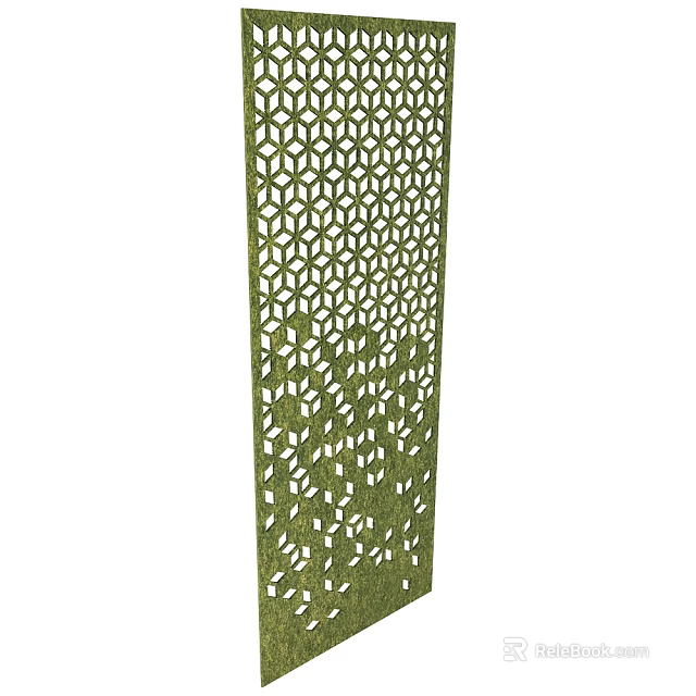 Green Decorative Room Divider With Intricate Geometric Cutout Pattern For Interior Space 3d model