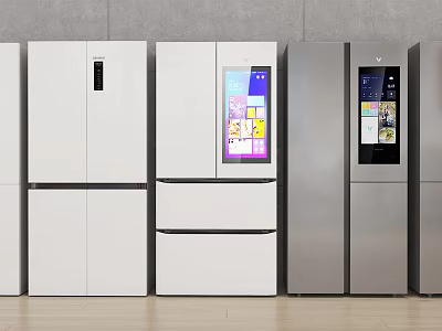 Modern Refrigerators With Sleek Designs Various Colors And Smart Display Features 3d model