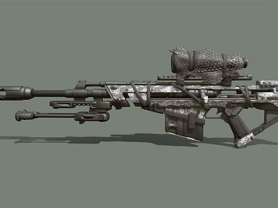Advanced Military Sniper Rifle with Tactical Scope Camouflage Pattern Bipod and Magazine 3d model