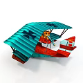Vintage Biplane Model With Blue Wings Red Body And Wooden Structure