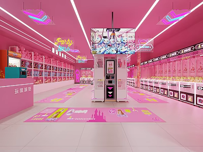 Pink Themed Store Interior With Neon Lights Shelves Products Decorative Rug And Digital Display Screen 3d model
