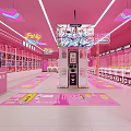 Pink Themed Store Interior With Neon Lights Shelves Products Decorative Rug And Digital Display Screen