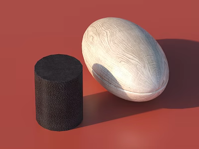 Textured Decorative Ornament Set With Black Cylindrical And White Egg Shaped Pieces On Red Background 3d model