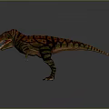 Realistic Tyrannosaurus Rex Dinosaur With Orange Green Black Stripes Open Mouth Sharp Teeth Gray Background