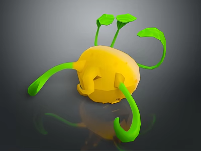 Unique Decorative Plant With Yellow Body And Green Curved Stems And Leaves 3d model
