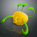 Unique Decorative Plant With Yellow Body And Green Curved Stems And Leaves
