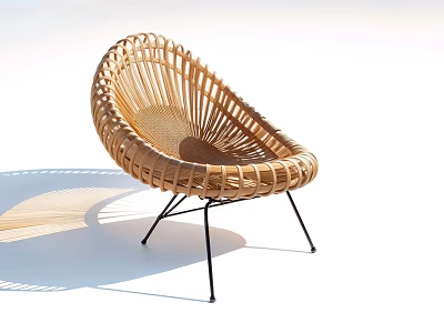 Modern Rattan Leisure Chair With Curved Design And Black Metal Legs 3d model