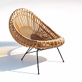 Modern Rattan Leisure Chair With Curved Design And Black Metal Legs