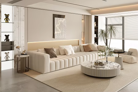 Modern Cream Style Home Living Room Sofa Coffee Table Combination Mother and Mother Coffee Table Decorative Painting Jewelry Ornaments Leisure Sofa Chair 3d model