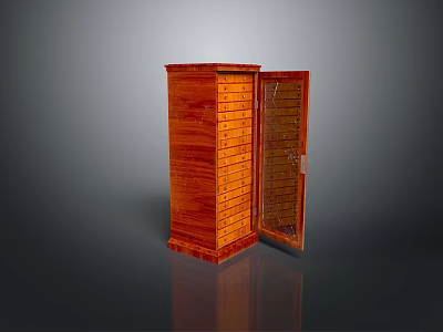 Vintage Red Wooden Cabinet With Open Door And Multiple Drawers Storage 3d model
