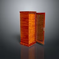 Vintage Red Wooden Cabinet With Open Door And Multiple Drawers Storage