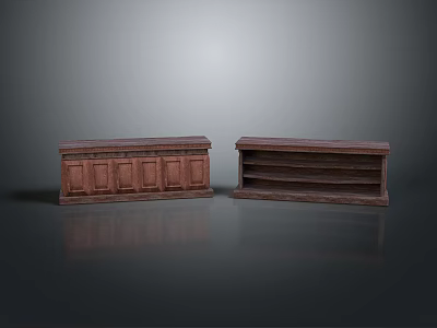 Dark Brown Wooden Cabinet And Open Shelf Unit Furniture Design 3d model