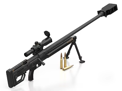 Black Sniper Rifle With Tripod And Bullets On White Background 3d model