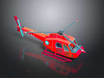 Vibrant Red Helicopter with Rotors Landing Gear and Cockpit Windows 3d model