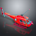 Vibrant Red Helicopter with Rotors Landing Gear and Cockpit Windows