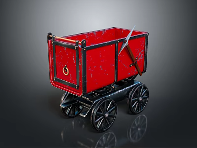 Vintage Red Mining Cart With Black Metal Wheels And Retro Industrial Design 3d model