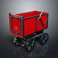 Vintage Red Mining Cart With Black Metal Wheels And Retro Industrial Design