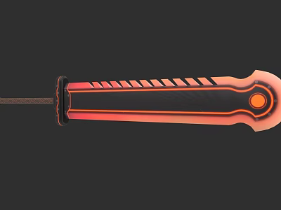 Modern Folding Knife With Orange And Black Handle Design And Circular Button 3d model