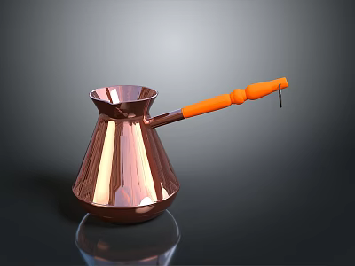Shiny Copper Coffee Pot With Orange Handle And Modern Design For Home Use 3d model