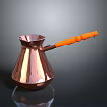Shiny Copper Coffee Pot With Orange Handle And Modern Design For Home Use