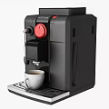Black Coffee Machine With Red Control Dial Brewing Coffee Into White Cup On Kitchen Counter 3d model