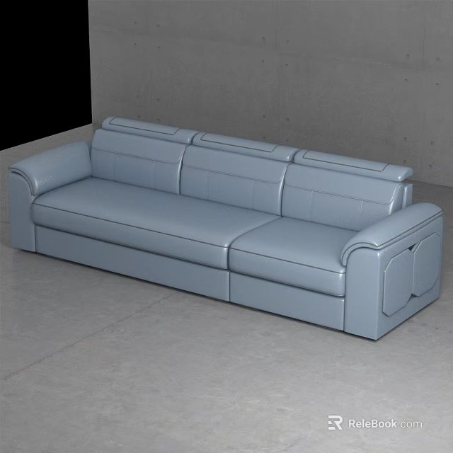 Modern Light Gray Leather Three-Seater Sofa with Stitched Armrests and Backrest 3d model