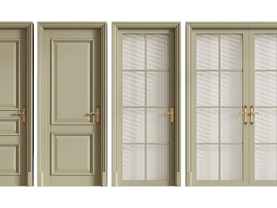 Light Green Hinged Doors With Various Designs Including Solid And Glass Panels 3d model