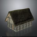 Traditional Cottage Structure With Thatch Roof And Wooden Striped Walls