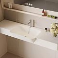 Modern Minimalist Bathroom White Washbasin with Countertop Mirror and White Flowers