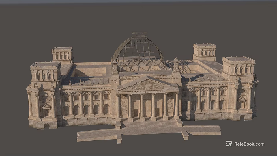 European Style Classical Architecture With Grand Dome Ionic Columns And Stone Steps 3d model 