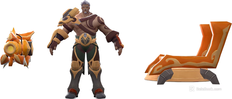 Muscular Game Character With Unique Armor And Equipment 3d model 