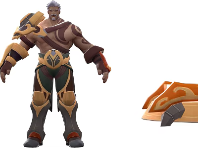 Muscular Game Character With Unique Armor And Equipment 3d model