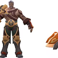 Muscular Game Character With Unique Armor And Equipment