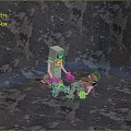Two Robots One Standing And One Fallen With Red Details On Rough Pitted Ground