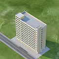 Modern Yellow Multi Storey Residential Building With Green Lawn And Blue Sky