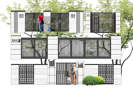 Modern Gate Courtyard Landscape Door Head Villa Unit Entrance Door Iron Grille 3d model