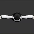 Anime Character With Black Hair White Sweater Pink Bow Plaid Skirt White Stockings Arms Outstretched