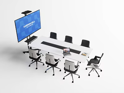 Modern Conference Table Setup With Ergonomic Chairs And Large Digital 3d model