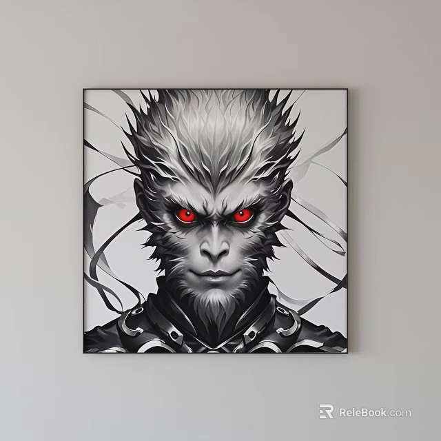 Character Portrait With Red Eyes Silver Gray Fur And Armor Like Details Canvas Art 3d model 